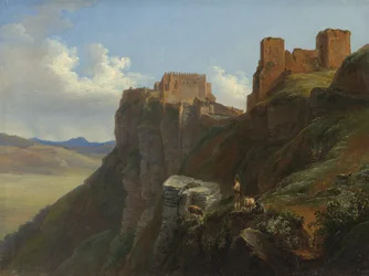 Blick auf das Castello di San Giuliano, bei Trapani, Sizilien, ca. 1824-6